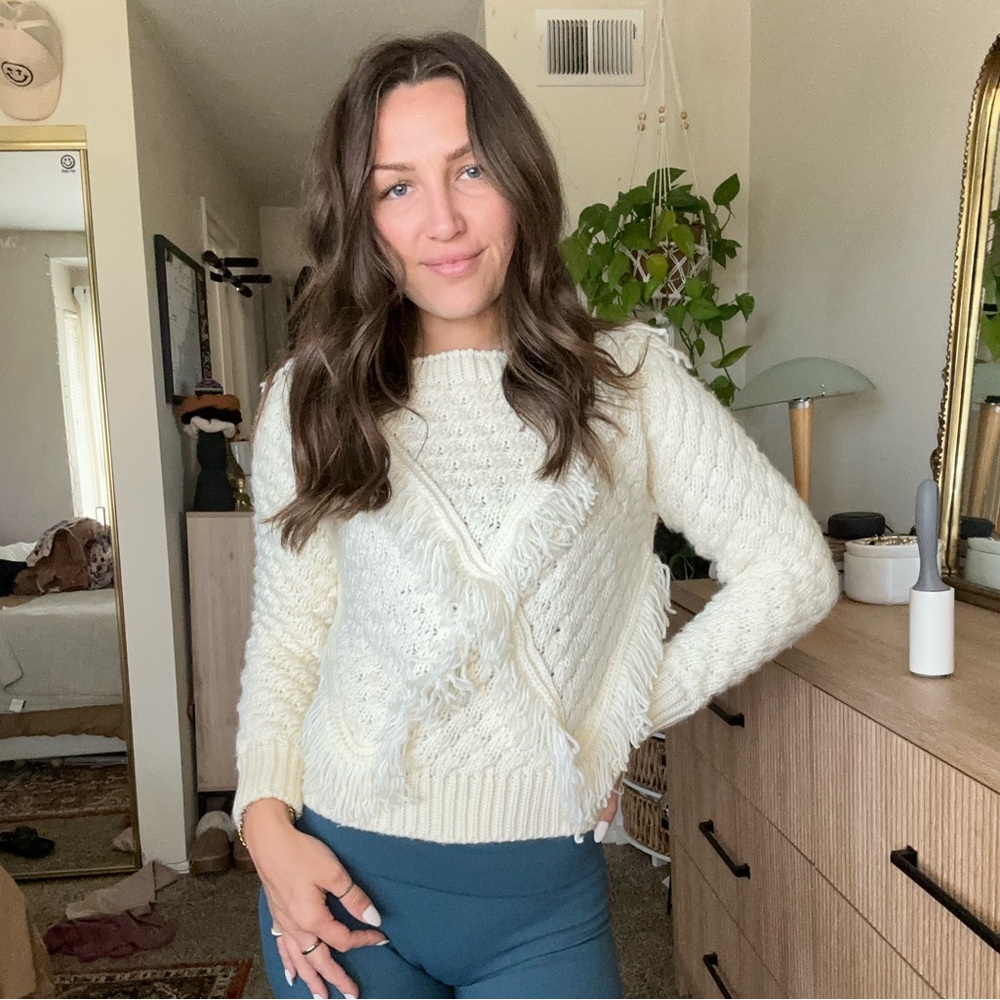 MAJORELLE Cream Crew Neck Sweater with Chunky Knit